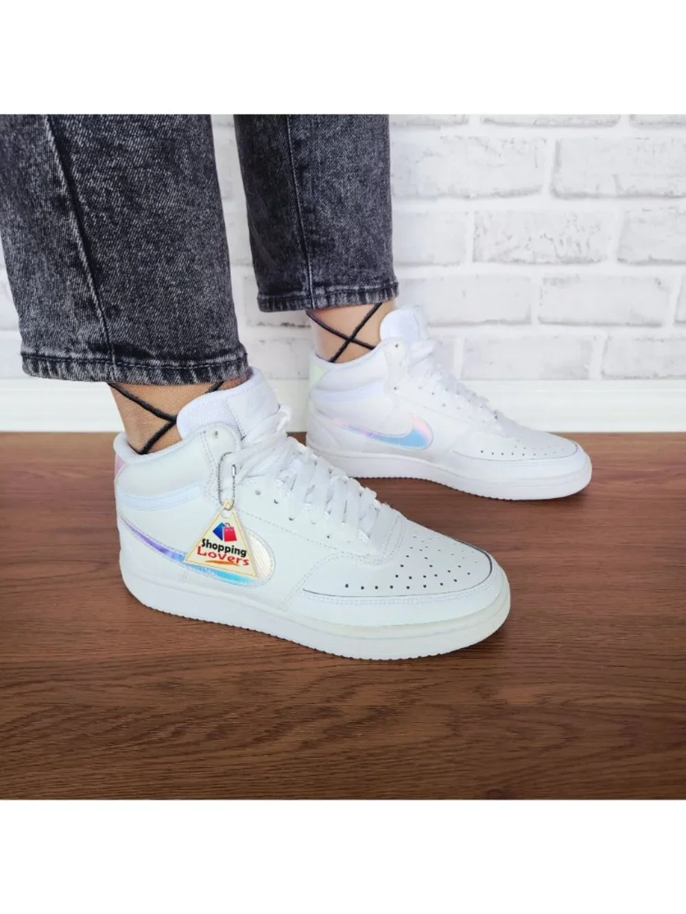 ❤️Nike Court Vision Mid Sz 6.5 Women's Shoes Sneaker White Iridescent FD0819-100